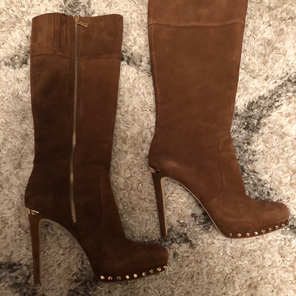 Brown suede knee high Michael Kors boots